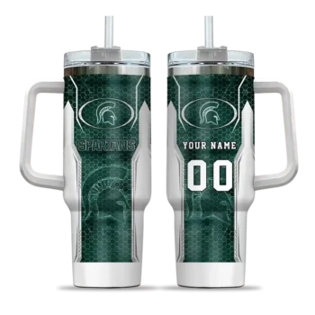 personalized michigan state spartans hexagon armor green curved tumbler best selling.webp