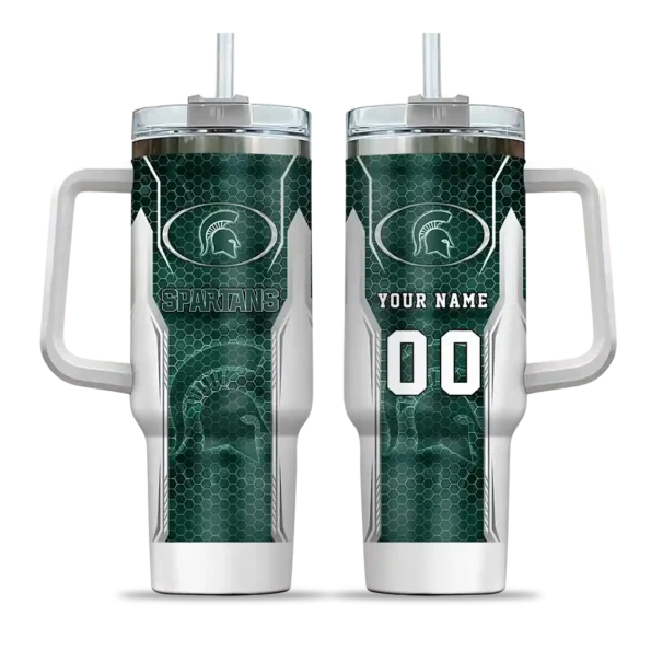 personalized michigan state spartans hexagon armor green curved tumbler best selling.webp