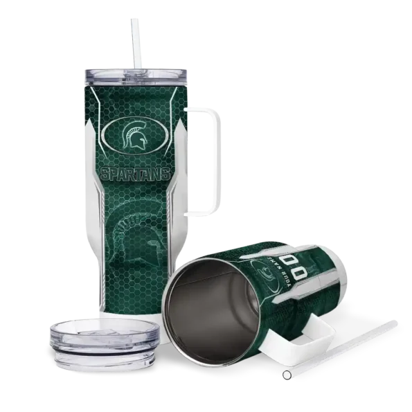 personalized michigan state spartans hexagon armor green curved tumbler high quality.webp