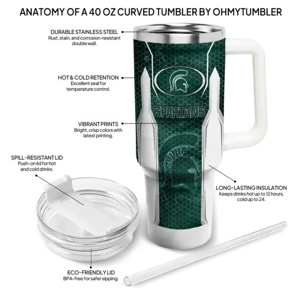 personalized michigan state spartans hexagon armor green curved tumbler new arrival.webp