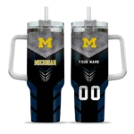 personalized michigan wolverines arrow armor blue black curved tumbler best selling.webp