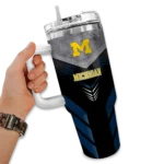 personalized michigan wolverines arrow armor blue black curved tumbler best selling.webp
