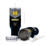personalized michigan wolverines arrow armor blue black curved tumbler best selling.webp