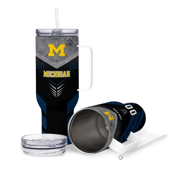 personalized michigan wolverines arrow armor blue black curved tumbler high quality.webp