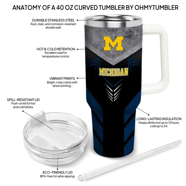 personalized michigan wolverines arrow armor blue black curved tumbler new arrival.webp
