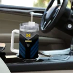 personalized michigan wolverines arrow armor blue black curved tumbler best selling.webp