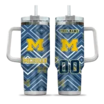 personalized michigan wolverines bold diamonds blue curved tumbler best selling.webp
