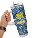personalized michigan wolverines bold diamonds blue curved tumbler best selling.webp