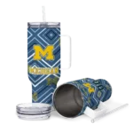 personalized michigan wolverines bold diamonds blue curved tumbler best selling.webp