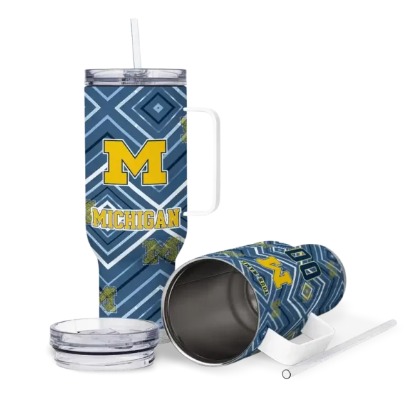 personalized michigan wolverines bold diamonds blue curved tumbler high quality.webp