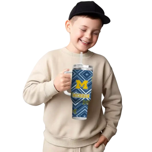 personalized michigan wolverines bold diamonds blue curved tumbler latest model.webp