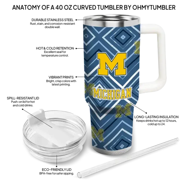 personalized michigan wolverines bold diamonds blue curved tumbler new arrival.webp