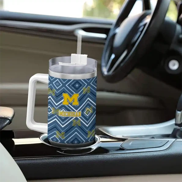 personalized michigan wolverines bold diamonds blue curved tumbler trendy.webp