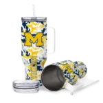 personalized michigan wolverines camo mashup blue white curved tumbler best selling.webp