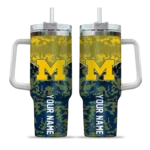 personalized michigan wolverines chevron stripe blue curved tumbler best selling.webp