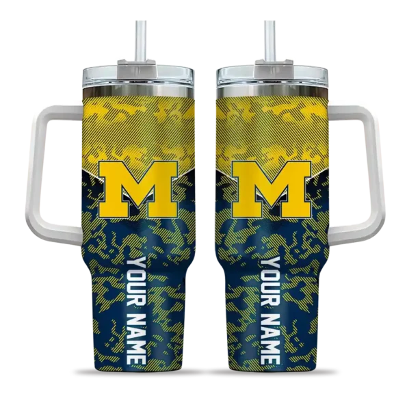 personalized michigan wolverines chevron stripe blue curved tumbler best selling.webp