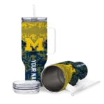 personalized michigan wolverines chevron stripe blue curved tumbler best selling.webp