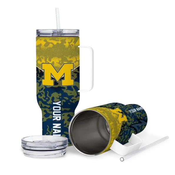 personalized michigan wolverines chevron stripe blue curved tumbler high quality.webp