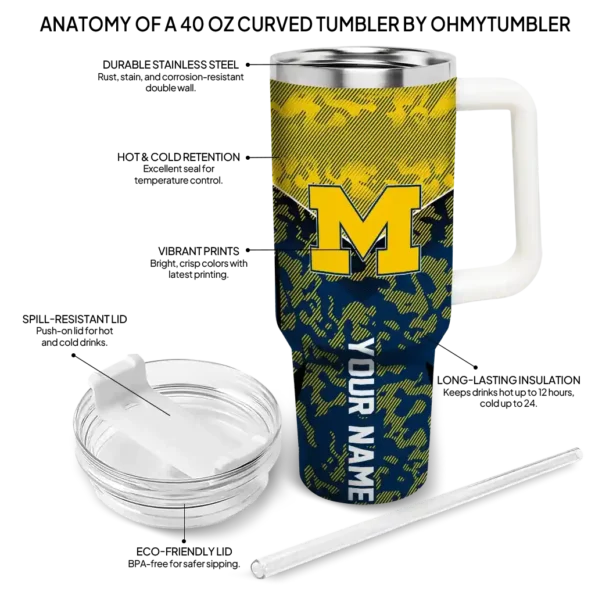 personalized michigan wolverines chevron stripe blue curved tumbler new arrival.webp