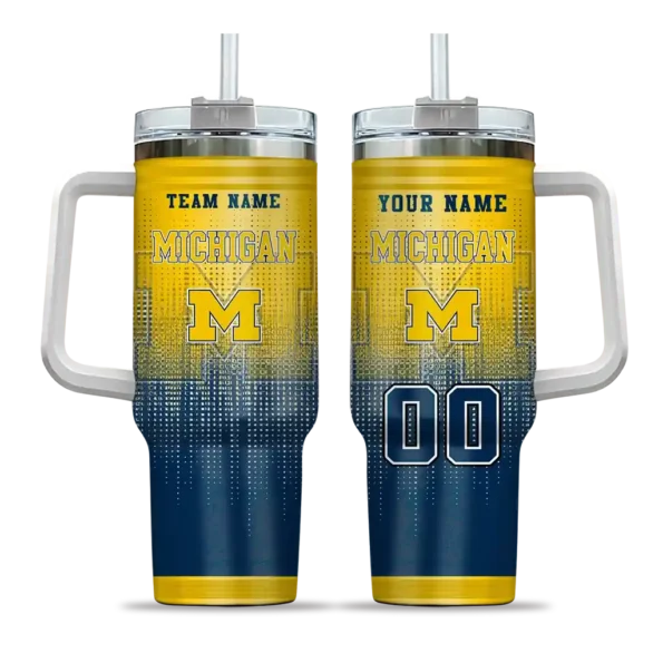 personalized michigan wolverines gradient dots blue curved tumbler best selling.webp