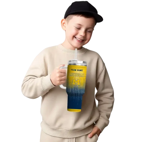 personalized michigan wolverines gradient dots blue curved tumbler latest model.webp