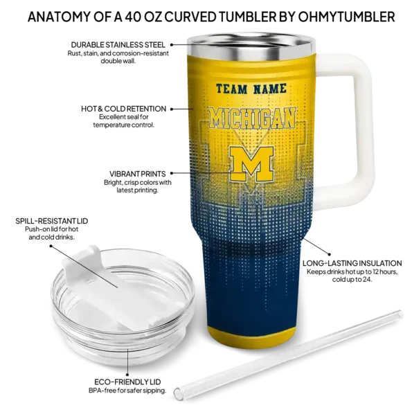 personalized michigan wolverines gradient dots blue curved tumbler new arrival.webp