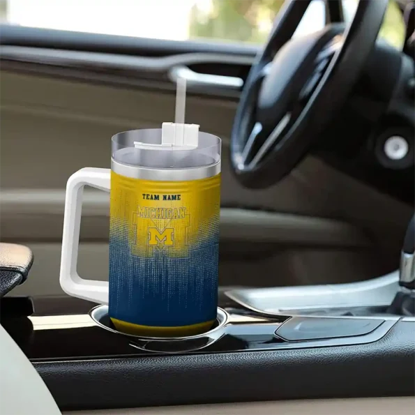 personalized michigan wolverines gradient dots blue curved tumbler trendy.webp