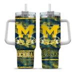 personalized michigan wolverines honey streaks blue curved tumbler best selling.webp