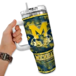 personalized michigan wolverines honey streaks blue curved tumbler best selling.webp