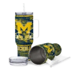 personalized michigan wolverines honey streaks blue curved tumbler best selling.webp