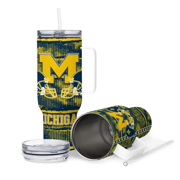 personalized michigan wolverines honey streaks blue curved tumbler high quality.webp