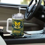 personalized michigan wolverines honey streaks blue curved tumbler best selling.webp