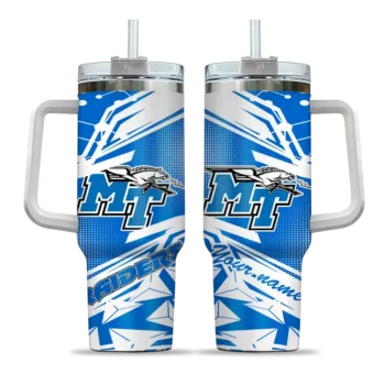 personalized middle tennessee blue raiders abstract paths blue curved tumbler best selling.webp