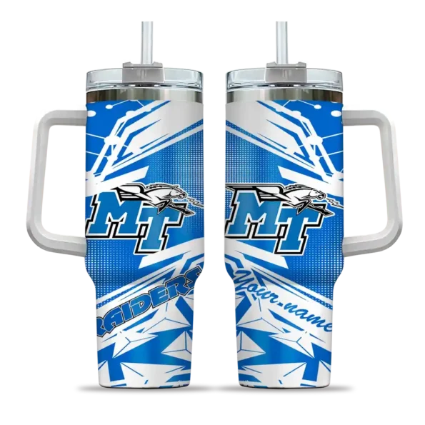 personalized middle tennessee blue raiders abstract paths blue curved tumbler best selling.webp