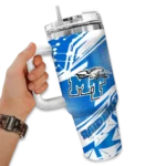 personalized middle tennessee blue raiders abstract paths blue curved tumbler best selling.webp