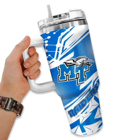 personalized middle tennessee blue raiders abstract paths blue curved tumbler fashion forward.webp
