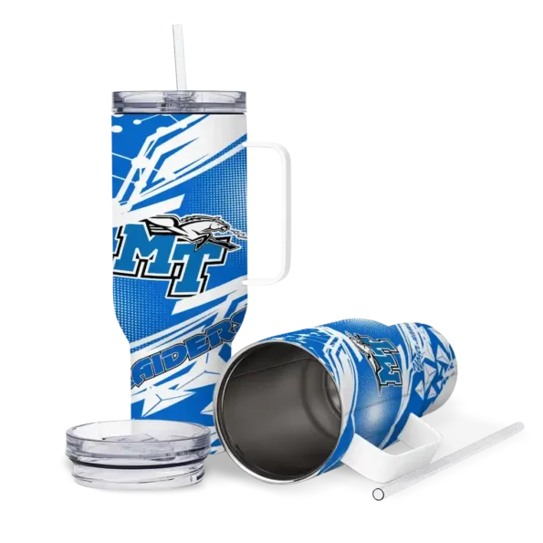 personalized middle tennessee blue raiders abstract paths blue curved tumbler high quality.webp