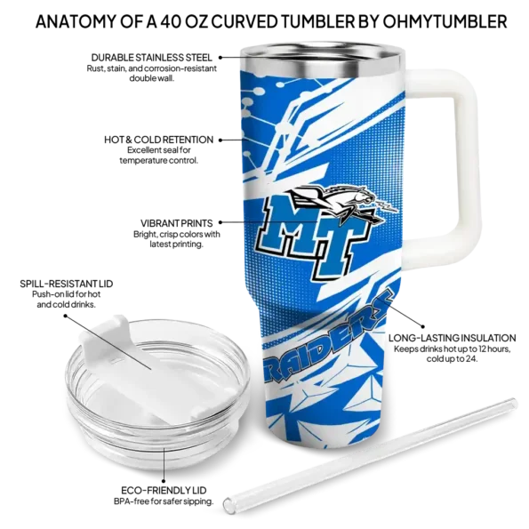 personalized middle tennessee blue raiders abstract paths blue curved tumbler new arrival.webp