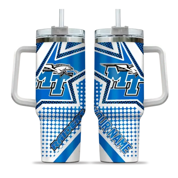 personalized middle tennessee blue raiders arrow burst blue curved tumbler best selling.webp