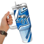 personalized middle tennessee blue raiders arrow burst blue curved tumbler best selling.webp