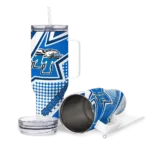 personalized middle tennessee blue raiders arrow burst blue curved tumbler best selling.webp