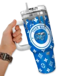 personalized middle tennessee blue raiders bullseye drips blue curved tumbler best selling.webp