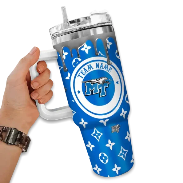 personalized middle tennessee blue raiders bullseye drips blue curved tumbler fashion forward.webp