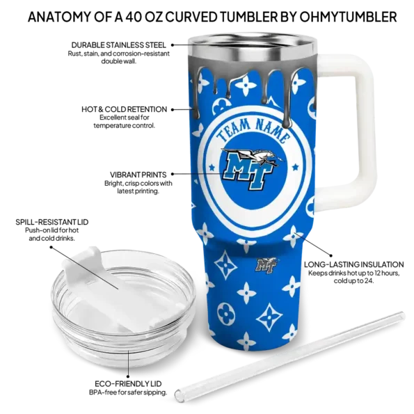 personalized middle tennessee blue raiders bullseye drips blue curved tumbler new arrival.webp