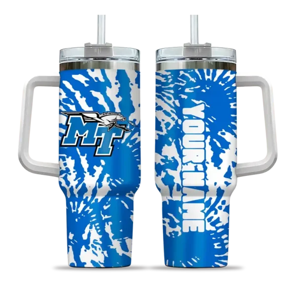 personalized middle tennessee blue raiders burst swirl blue curved tumbler best selling.webp
