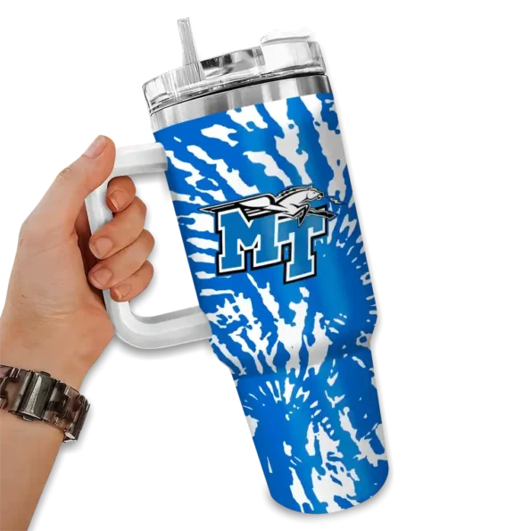 personalized middle tennessee blue raiders burst swirl blue curved tumbler fashion forward.webp