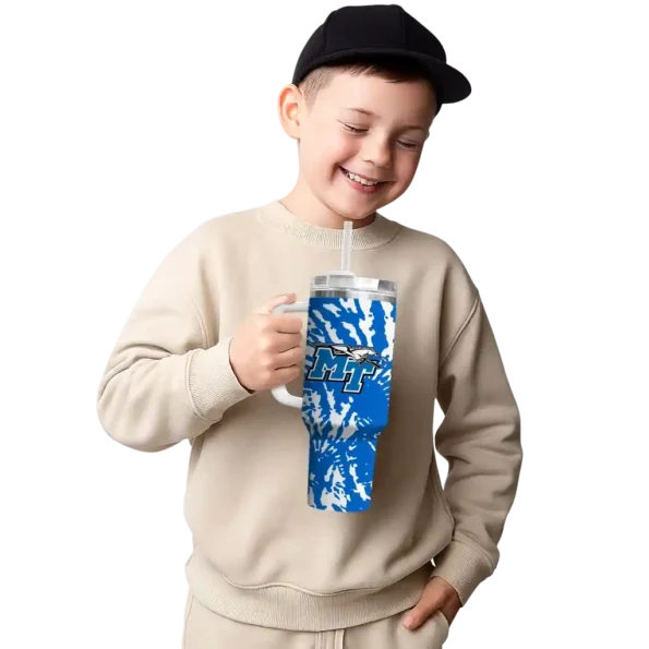 personalized middle tennessee blue raiders burst swirl blue curved tumbler latest model.webp