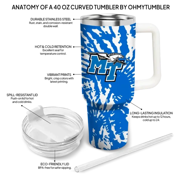 personalized middle tennessee blue raiders burst swirl blue curved tumbler new arrival.webp