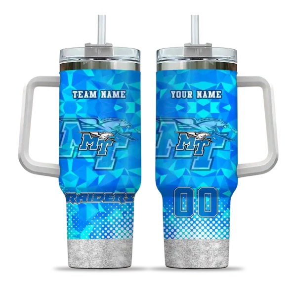 personalized middle tennessee blue raiders geometric prism blue curved tumbler best selling.webp