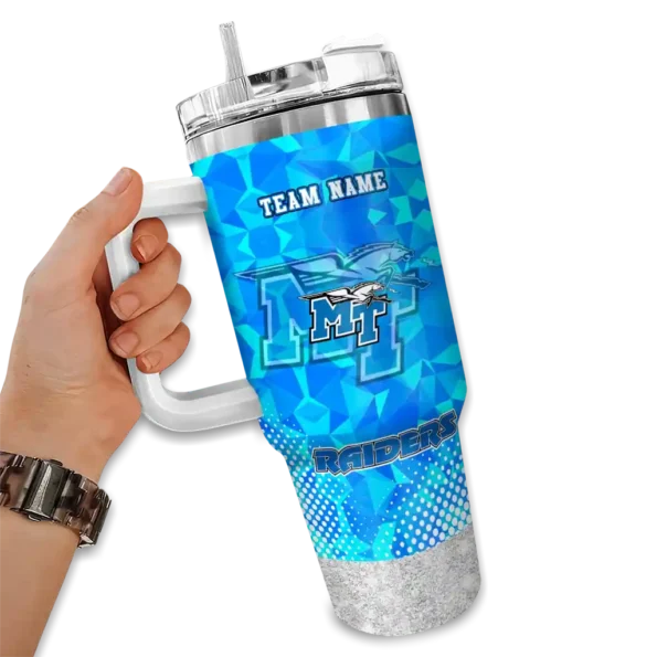 personalized middle tennessee blue raiders geometric prism blue curved tumbler fashion forward.webp